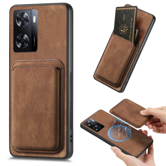 For OPPO A57 4G Retro Leather Card Bag Magnetic Phone Case(Brown) by buy2fix