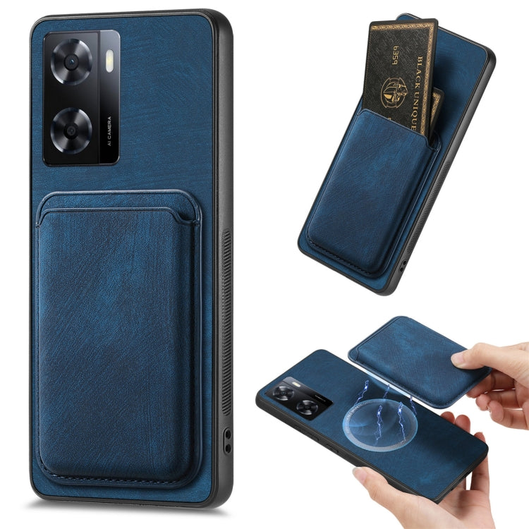 For OPPO A57 4G Retro Leather Card Bag Magnetic Phone Case(Blue) by buy2fix