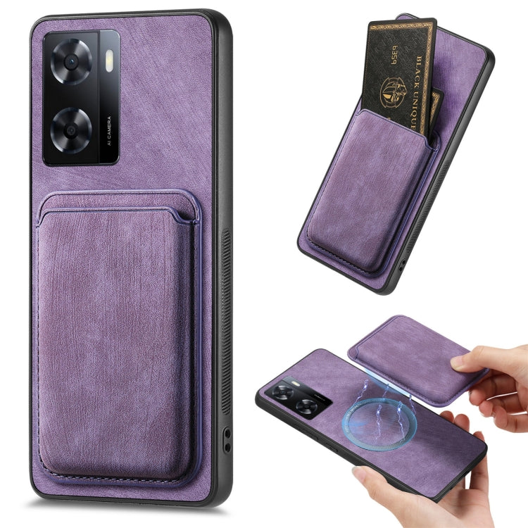 For OPPO A57 4G Retro Leather Card Bag Magnetic Phone Case(Purple) by buy2fix
