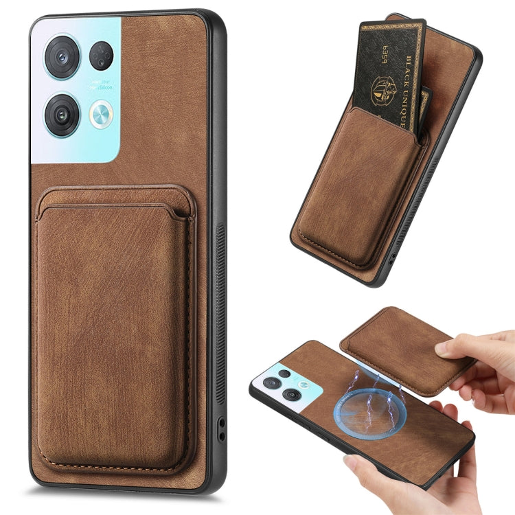 For OPPO Reno8 Pro 5G Retro Leather Card Bag Magnetic Phone Case(Brown) by buy2fix