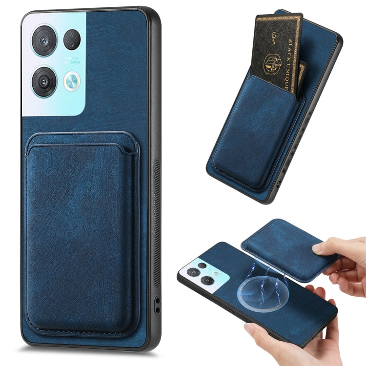 For OPPO Reno8 Pro 5G Retro Leather Card Bag Magnetic Phone Case(Blue) by buy2fix