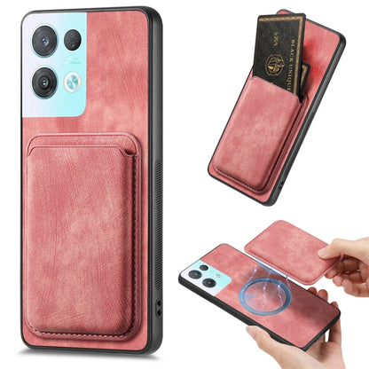 For OPPO Reno8 Pro 5G Retro Leather Card Bag Magnetic Phone Case(Pink) by buy2fix