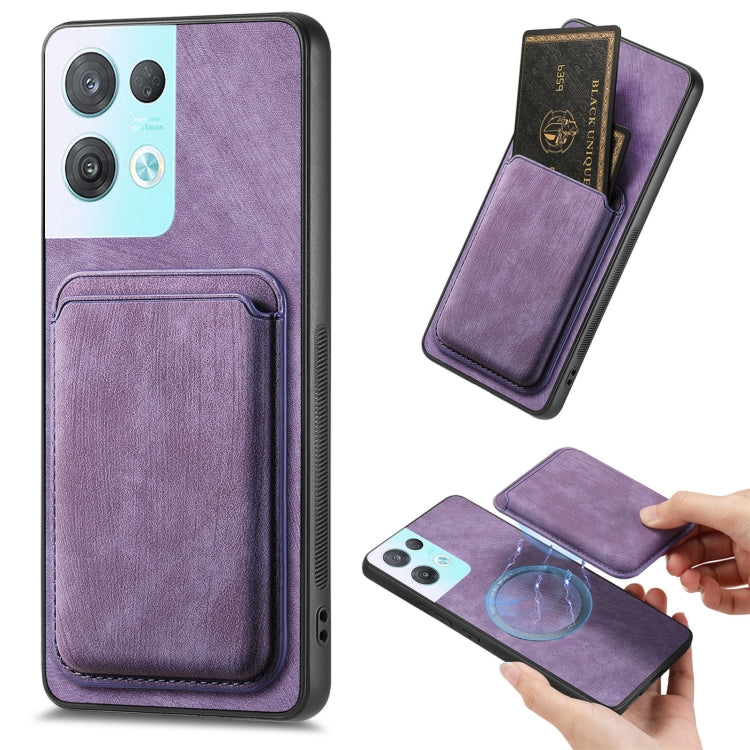 For OPPO Reno8 Pro 5G Retro Leather Card Bag Magnetic Phone Case(Purple) by buy2fix