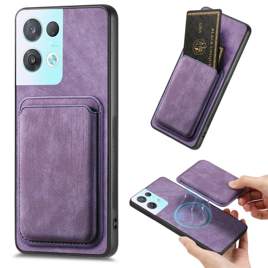 For OPPO Reno8 Pro 5G Retro Leather Card Bag Magnetic Phone Case(Purple) by buy2fix