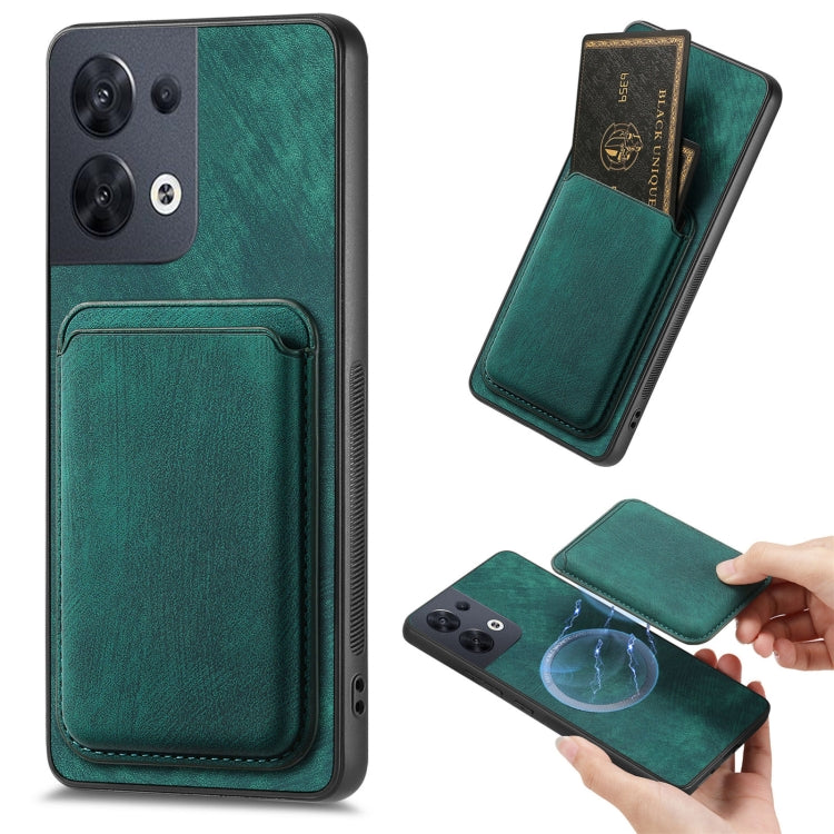 For OPPO Reno8 5G Retro Leather Card Bag Magnetic Phone Case(Green) by buy2fix
