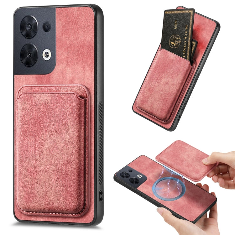 For OPPO Reno8 5G Retro Leather Card Bag Magnetic Phone Case(Pink) by buy2fix