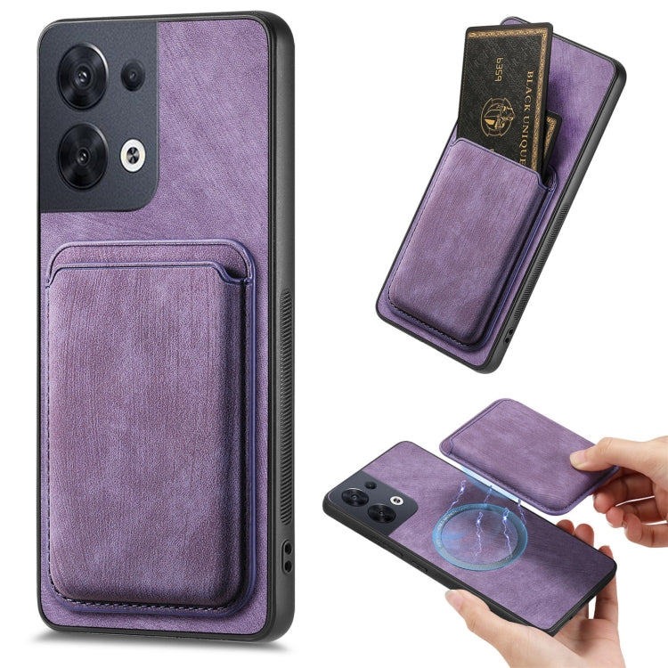 For OPPO Reno8 5G Retro Leather Card Bag Magnetic Phone Case(Purple) by buy2fix