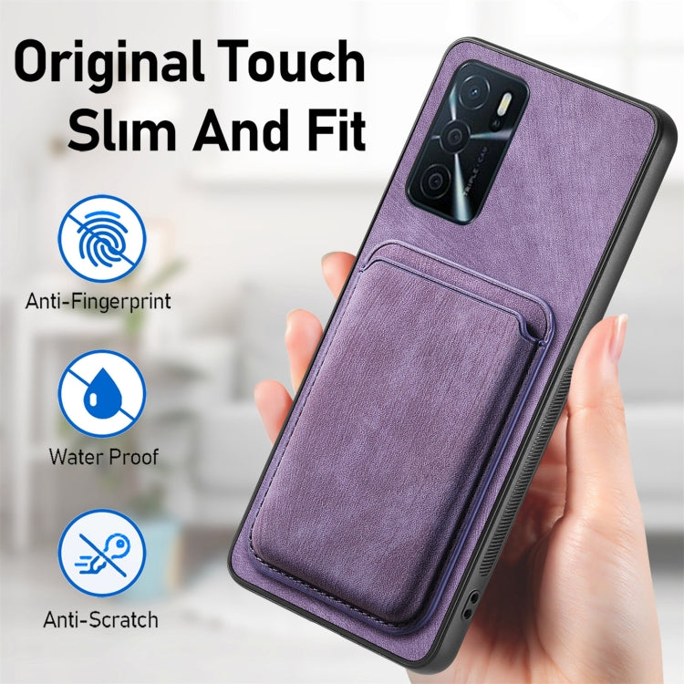 For OPPO Reno8 5G Retro Leather Card Bag Magnetic Phone Case(Purple) by buy2fix