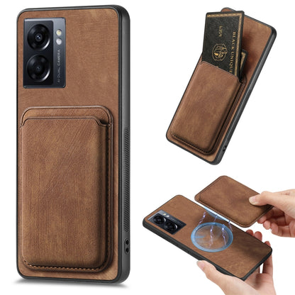 For OPPO A57 5G Retro Leather Card Bag Magnetic Phone Case(Brown) by buy2fix