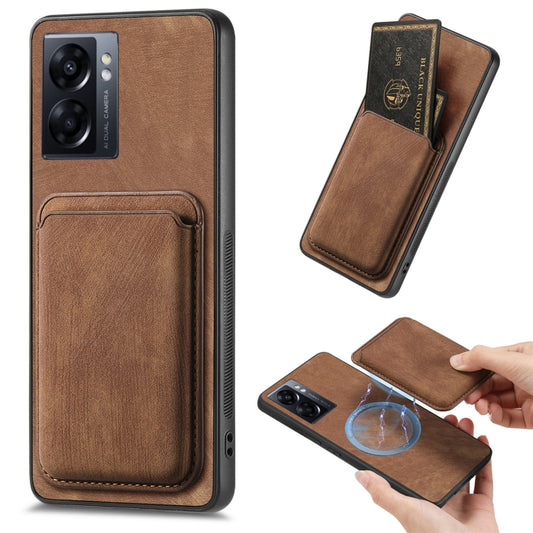 For OPPO A57 5G Retro Leather Card Bag Magnetic Phone Case(Brown) by buy2fix