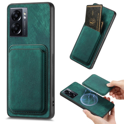 For OPPO A57 5G Retro Leather Card Bag Magnetic Phone Case(Green) by buy2fix