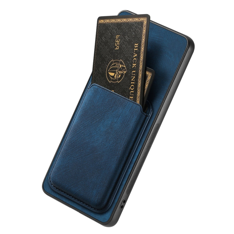 For OPPO Reno7 4G Retro Leather Card Bag Magnetic Phone Case(Blue) by buy2fix