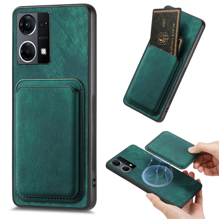 For OPPO Reno7 4G Retro Leather Card Bag Magnetic Phone Case(Green) by buy2fix