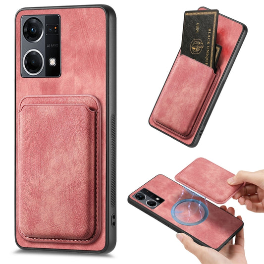 For OPPO Reno7 4G Retro Leather Card Bag Magnetic Phone Case(Pink) by buy2fix