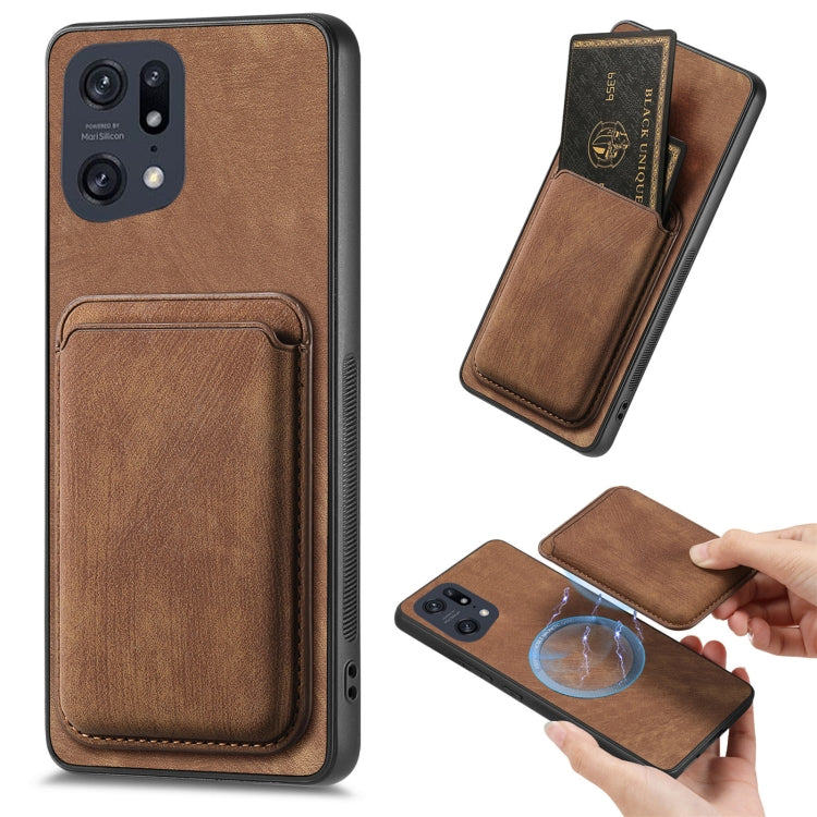 For OPPO Find X5 Pro Retro Leather Card Bag Magnetic Phone Case(Brown) by buy2fix