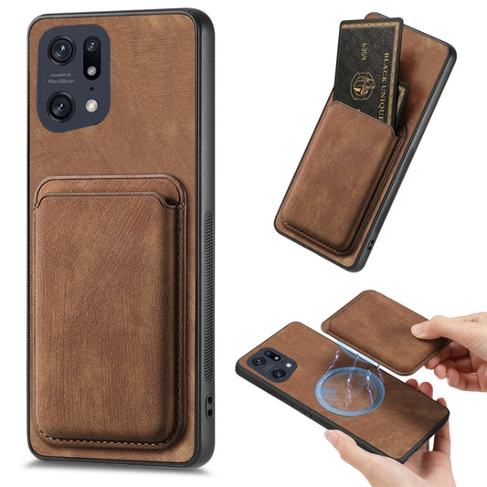 For OPPO Find X5 Pro Retro Leather Card Bag Magnetic Phone Case(Brown) by buy2fix