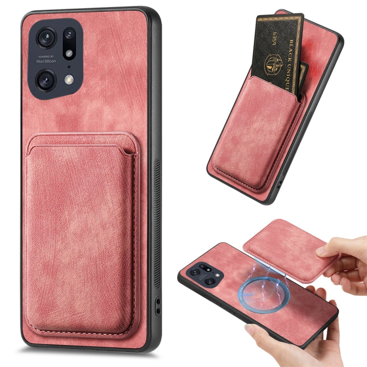 For OPPO Find X5 Pro Retro Leather Card Bag Magnetic Phone Case(Pink) by buy2fix