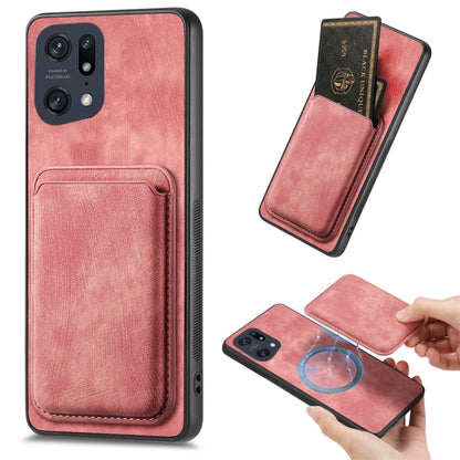For OPPO Find X5 Pro Retro Leather Card Bag Magnetic Phone Case(Pink) by buy2fix