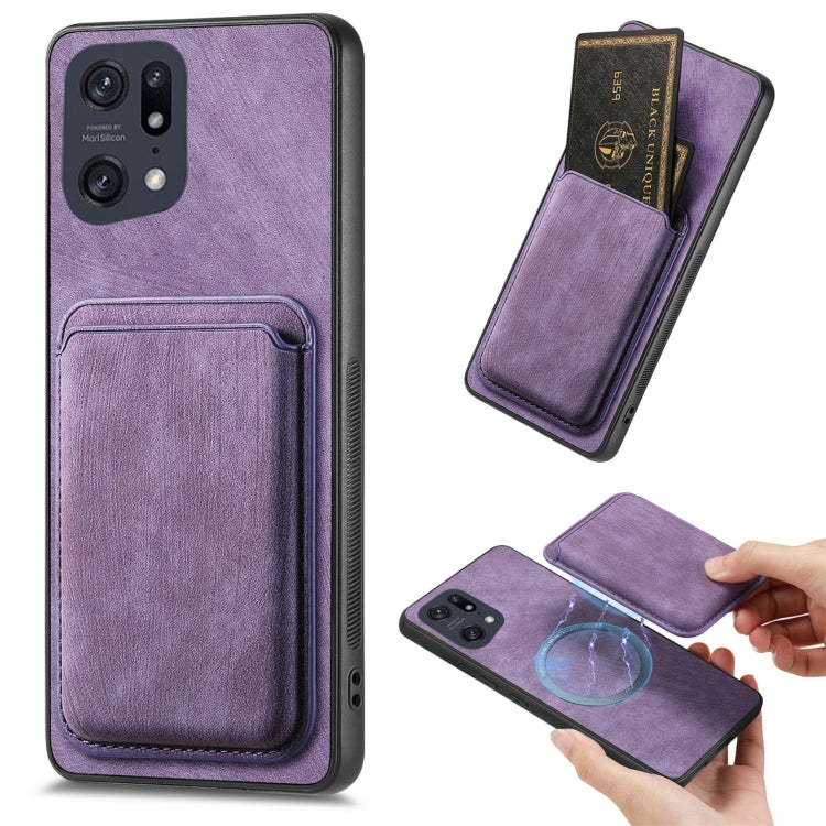 For OPPO Find X5 Pro Retro Leather Card Bag Magnetic Phone Case(Purple) by buy2fix