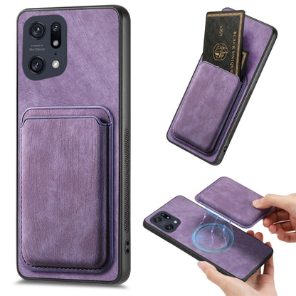 For OPPO Find X5 Pro Retro Leather Card Bag Magnetic Phone Case(Purple) by buy2fix