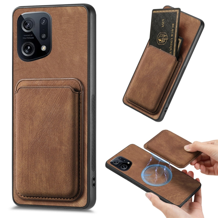 For OPPO Find X5 Retro Leather Card Bag Magnetic Phone Case(Brown) by buy2fix