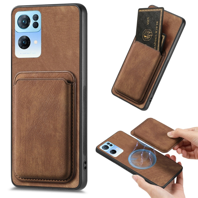 For OPPO Reno7 Pro 5G Retro Leather Card Bag Magnetic Phone Case(Brown) by buy2fix