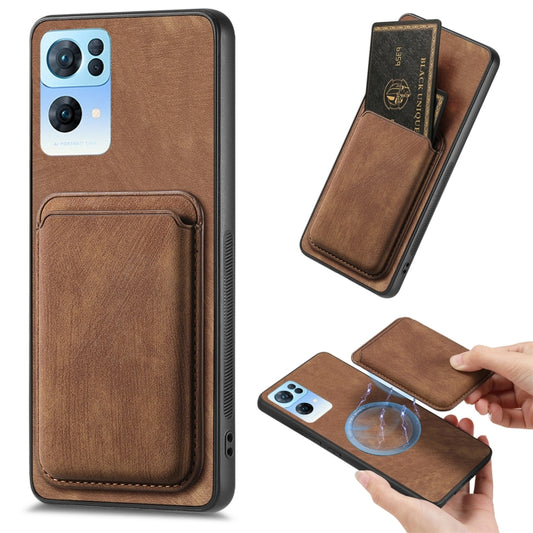 For OPPO Reno7 Pro 5G Retro Leather Card Bag Magnetic Phone Case(Brown) by buy2fix