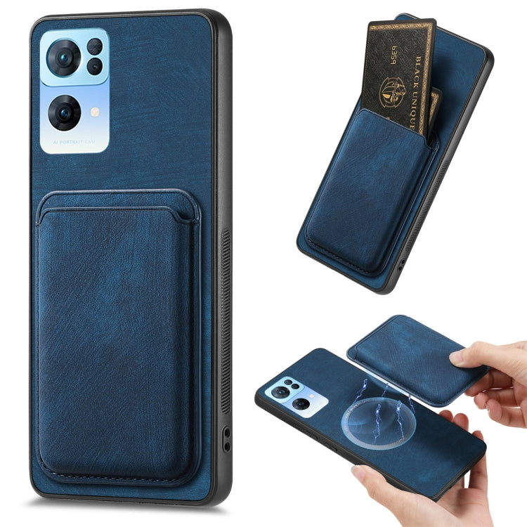 For OPPO Reno7 Pro 5G Retro Leather Card Bag Magnetic Phone Case(Blue) by buy2fix