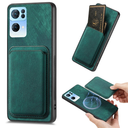 For OPPO Reno7 Pro 5G Retro Leather Card Bag Magnetic Phone Case(Green) by buy2fix
