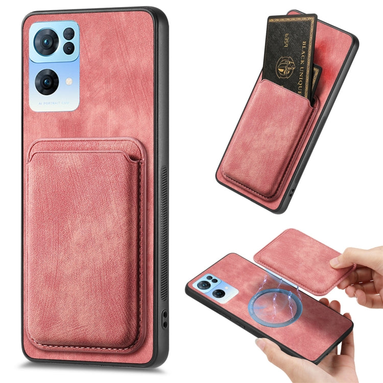 For OPPO Reno7 Pro 5G Retro Leather Card Bag Magnetic Phone Case(Pink) by buy2fix