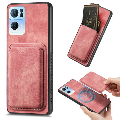 For OPPO Reno7 Pro 5G Retro Leather Card Bag Magnetic Phone Case(Pink) by buy2fix