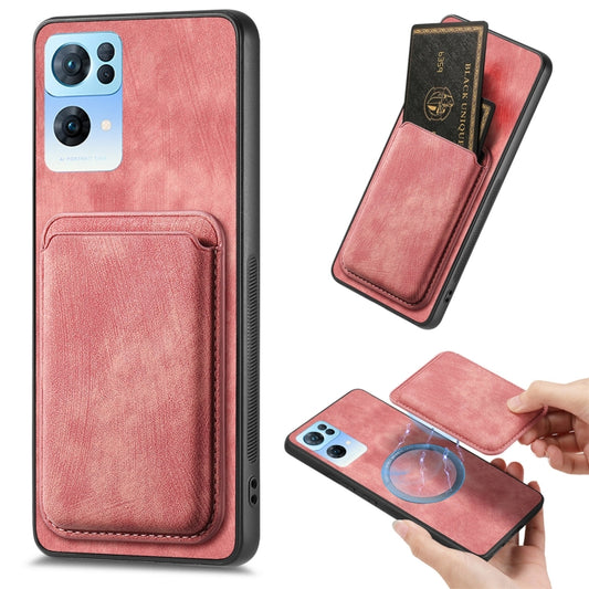 For OPPO Reno7 Pro 5G Retro Leather Card Bag Magnetic Phone Case(Pink) by buy2fix