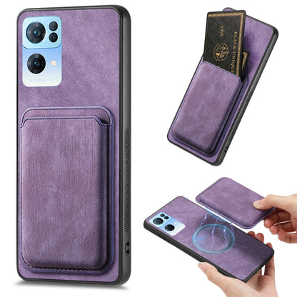 For OPPO Reno7 Pro 5G Retro Leather Card Bag Magnetic Phone Case(Purple) by buy2fix
