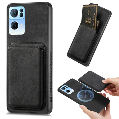 For OPPO Reno7 Pro 5G Retro Leather Card Bag Magnetic Phone Case(Black) by buy2fix