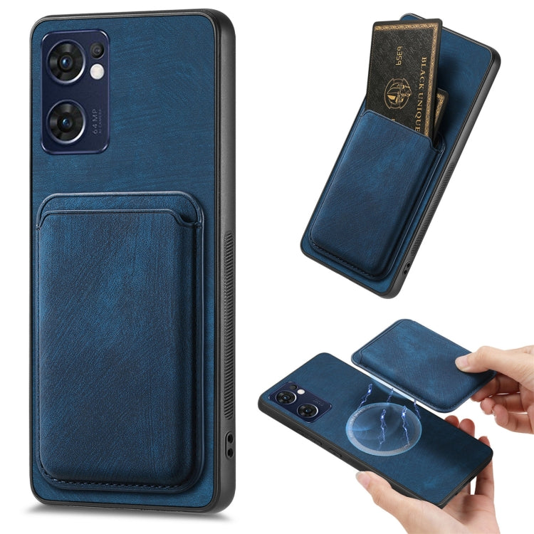 For OPPO Reno7 5G Retro Leather Card Bag Magnetic Phone Case(Blue) by buy2fix