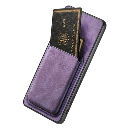 For OPPO Reno7 5G Retro Leather Card Bag Magnetic Phone Case(Purple) by buy2fix