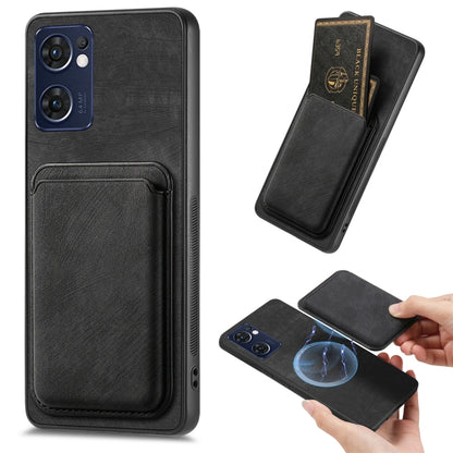 For OPPO Reno7 5G Retro Leather Card Bag Magnetic Phone Case(Black) by buy2fix