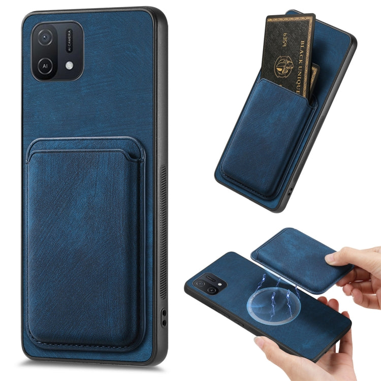 For OPPO A16K Retro Leather Card Bag Magnetic Phone Case(Blue) by buy2fix