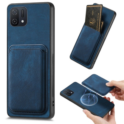 For OPPO A16K Retro Leather Card Bag Magnetic Phone Case(Blue) by buy2fix