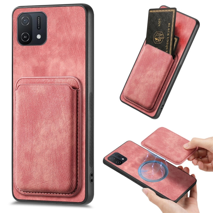 For OPPO A16K Retro Leather Card Bag Magnetic Phone Case(Pink) by buy2fix