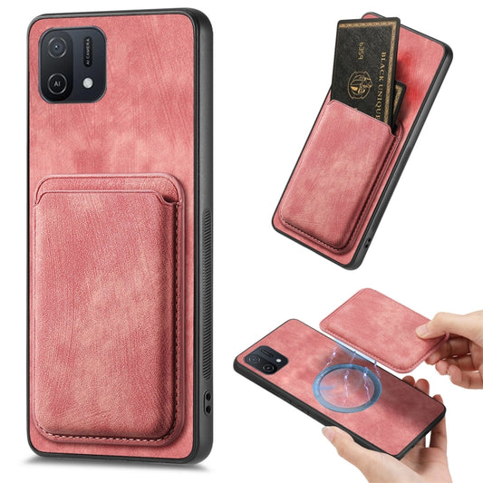 For OPPO A16K Retro Leather Card Bag Magnetic Phone Case(Pink) by buy2fix