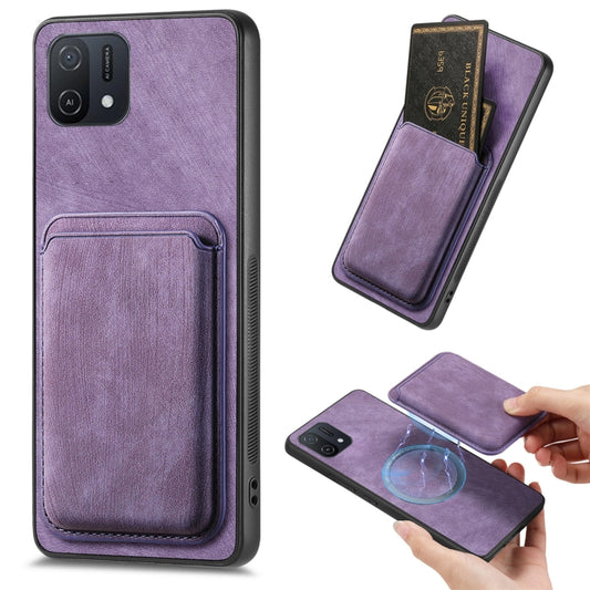 For OPPO A16K Retro Leather Card Bag Magnetic Phone Case(Purple) by buy2fix