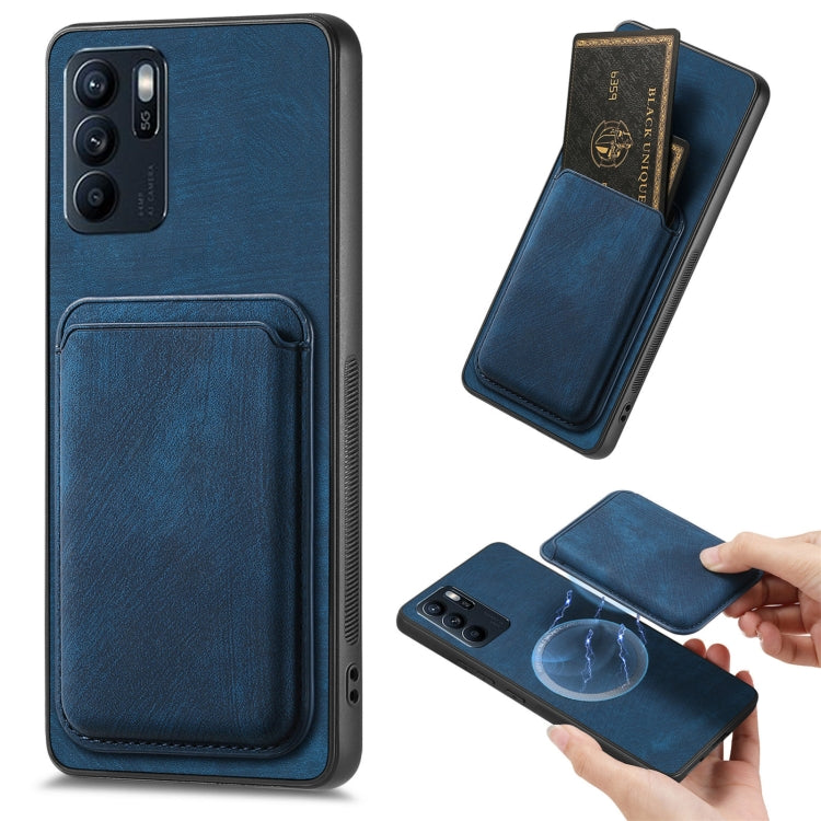 For OPPO Reno6 Z Retro Leather Card Bag Magnetic Phone Case(Blue) by buy2fix