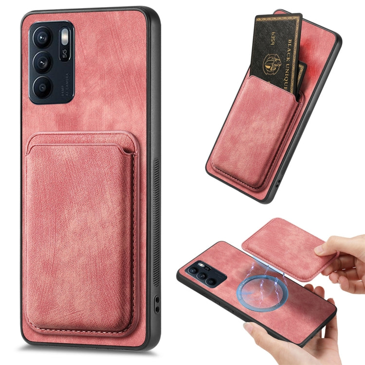 For OPPO Reno6 Z Retro Leather Card Bag Magnetic Phone Case(Pink) by buy2fix