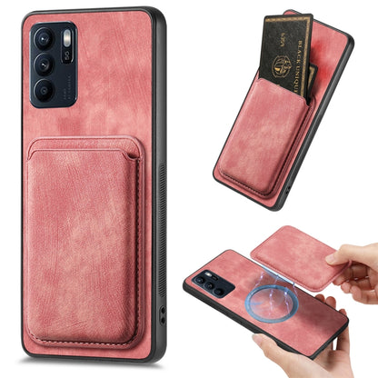 For OPPO Reno6 Z Retro Leather Card Bag Magnetic Phone Case(Pink) by buy2fix