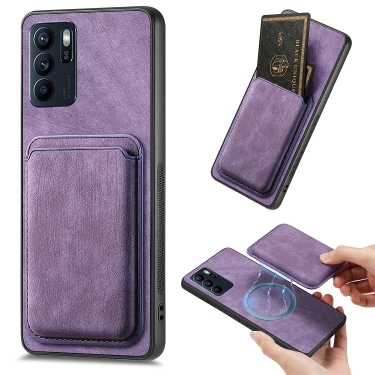 For OPPO Reno6 Z Retro Leather Card Bag Magnetic Phone Case(Purple) by buy2fix