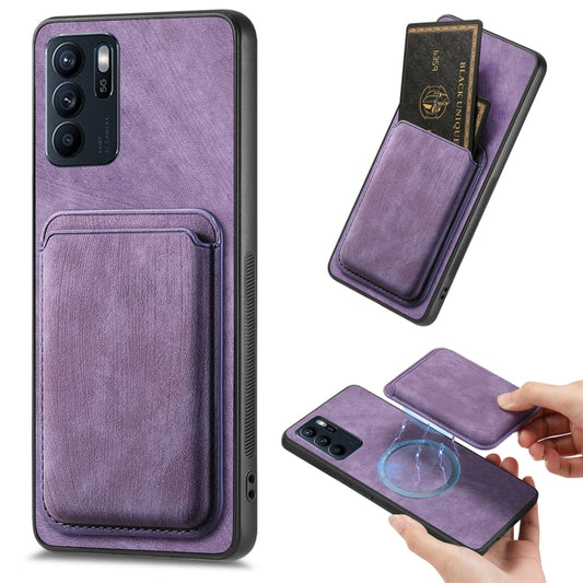For OPPO Reno6 Z Retro Leather Card Bag Magnetic Phone Case(Purple) by buy2fix