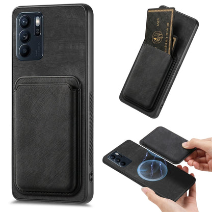 For OPPO Reno6 Z Retro Leather Card Bag Magnetic Phone Case(Black) by buy2fix