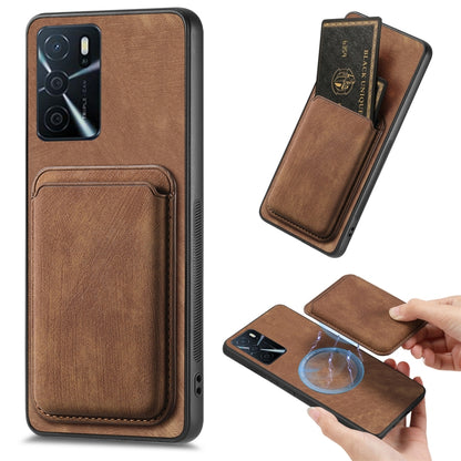 For OPPO A16 Retro Leather Card Bag Magnetic Phone Case(Brown) by buy2fix