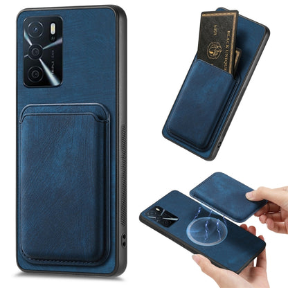 For OPPO A16 Retro Leather Card Bag Magnetic Phone Case(Blue) by buy2fix